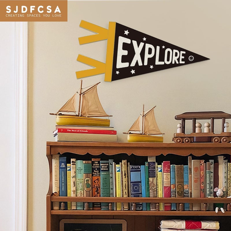 SJDFCSA Boy Nursery Decor, Explore Sign Wall Hanging Pennant Flag Banner, Camping Adventure Nursery Wall Decorations for Kids Toddler Boys Room Bedroom Playroom Decor - Image 4